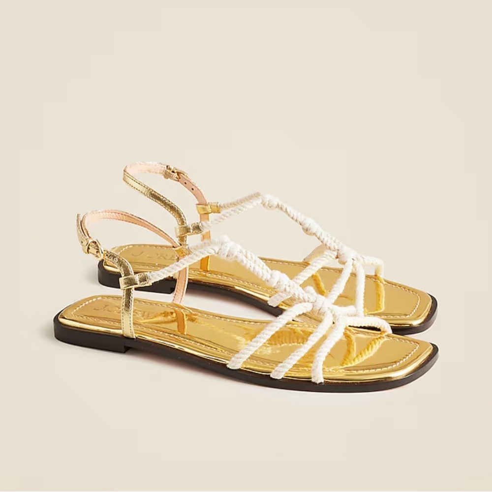 J. Crew NIB Knotted Rope Sandals in Metallic - Ivory Gold